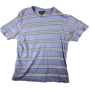 Brixton Striped T-Shirt Mens XL Blue Good Short Sleeve Embroidered Logo Cotton